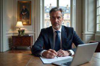 Agent immobilier élégant dans un bureau parisien