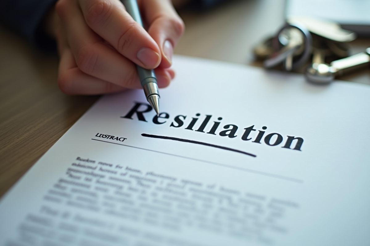 Main tenant un contrat avec resiliation et clés sur la table