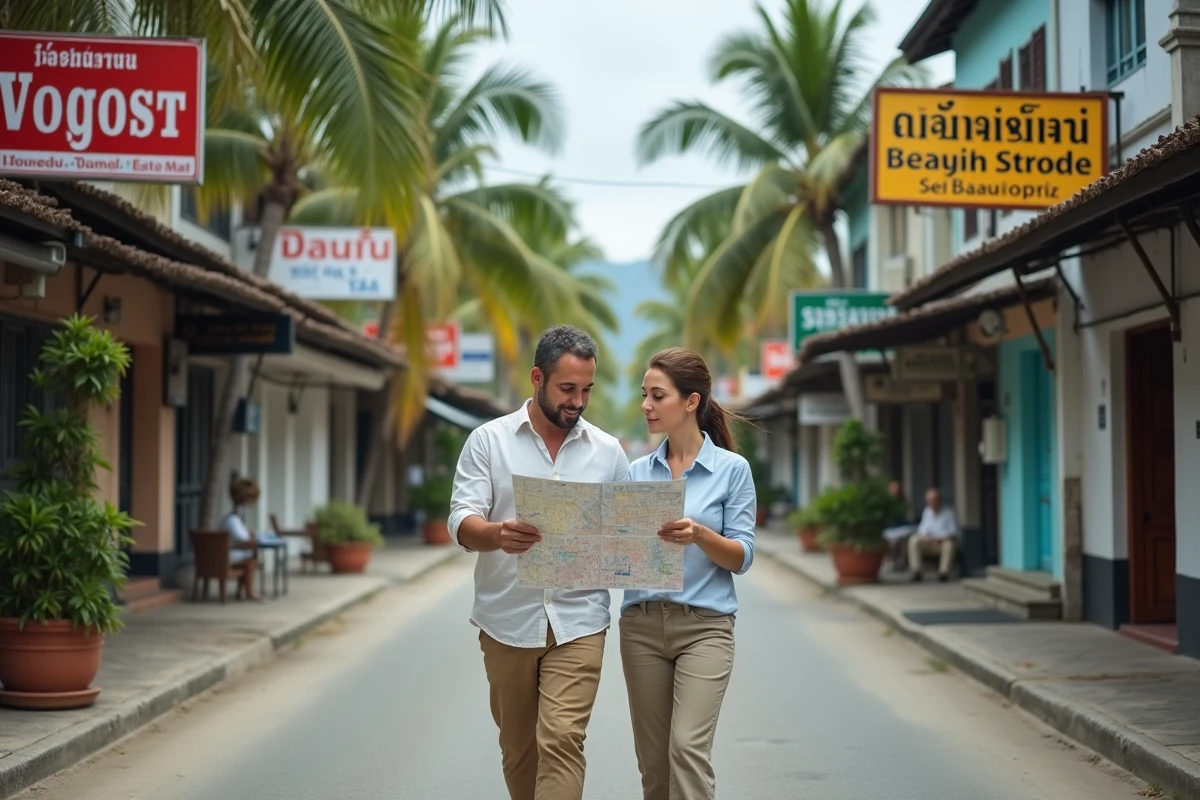 Couple européen explorant le marché immobilier en bord de mer à Hua Hin en Thaïlande