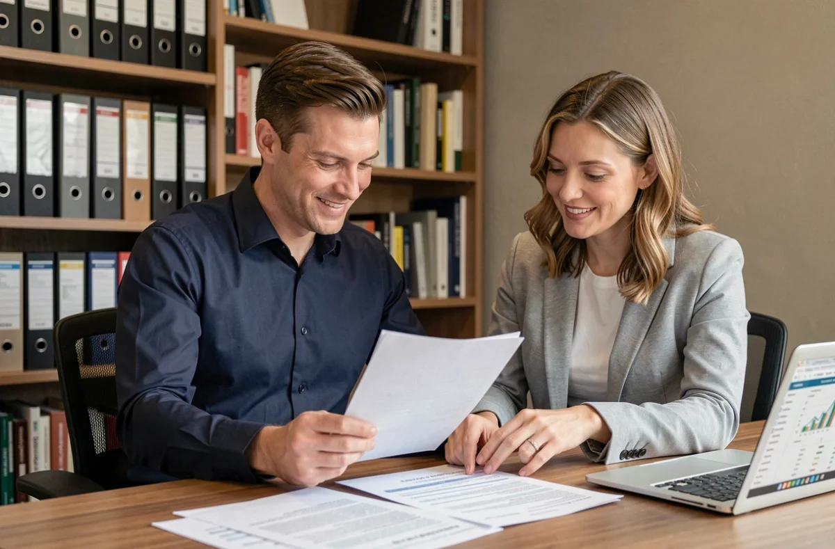 Couple examinant des documents de prêt immobilier pour réduire les coûts d'assurance avec immobiliercoteaux