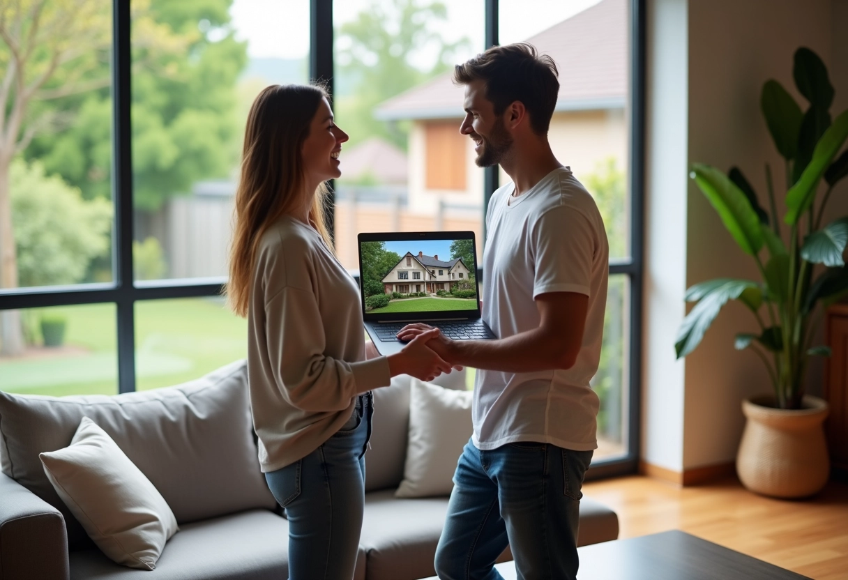 Jeune couple regardant un ordinateur lors d