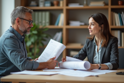 Hommes d affaires discutant dans un bureau moderne