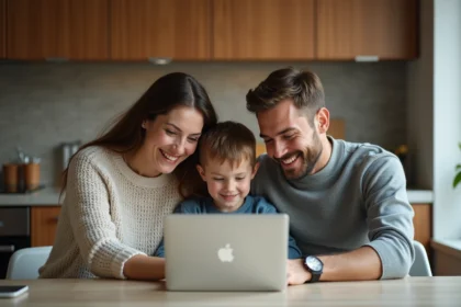 Famille de quatre cherchant un appartement à la maison