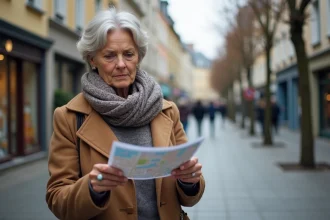 Femme consultante un plan de ville à Créteil