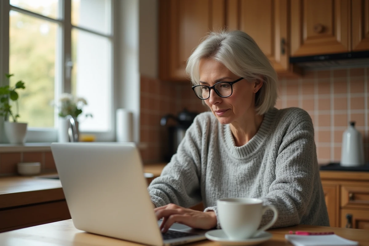 Femme consultant une plateforme de location entre particuliers LOC SERVICE sur son ordinateur portable