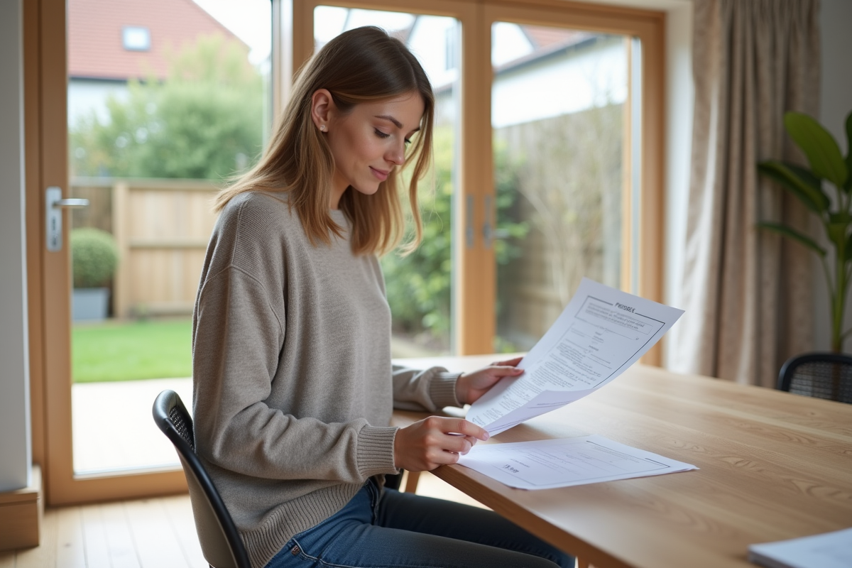 Jeune femme vérifiant permis dans une maison moderne intérieure