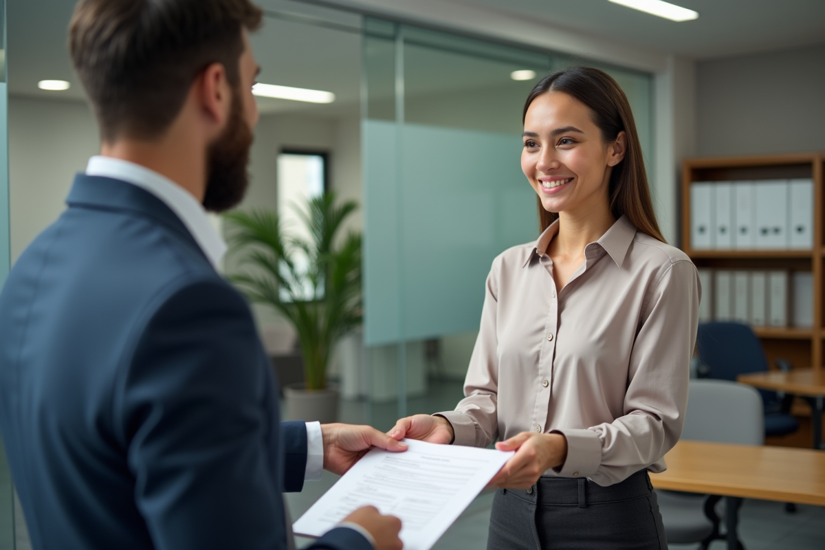 Jeune femme remettant un document d