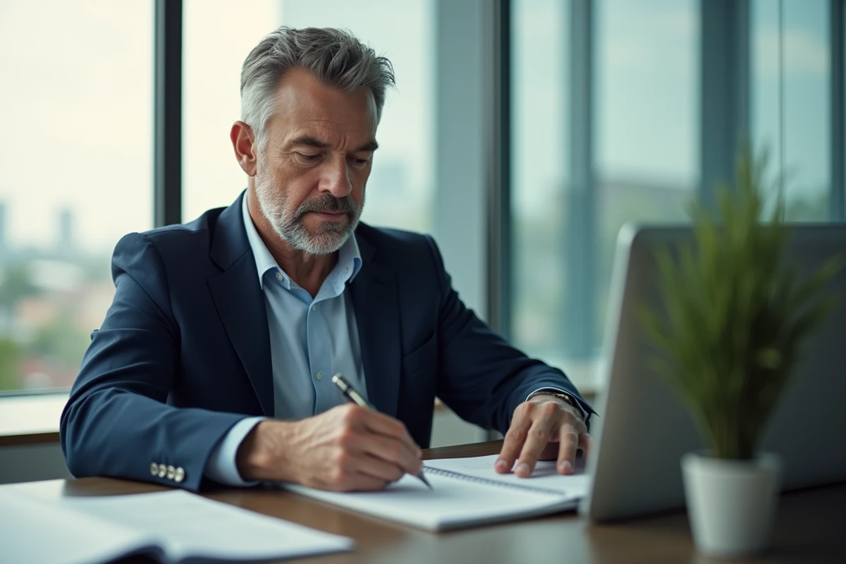 Homme d'affaires en costume dans un bureau lumineux