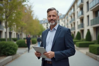 Homme professionnel en costume avec tablette à Paris