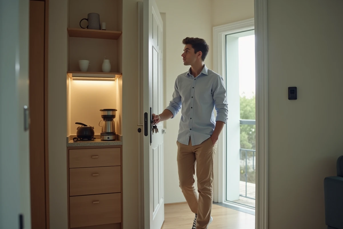 Jeune homme tenant des clés dans un studio moderne