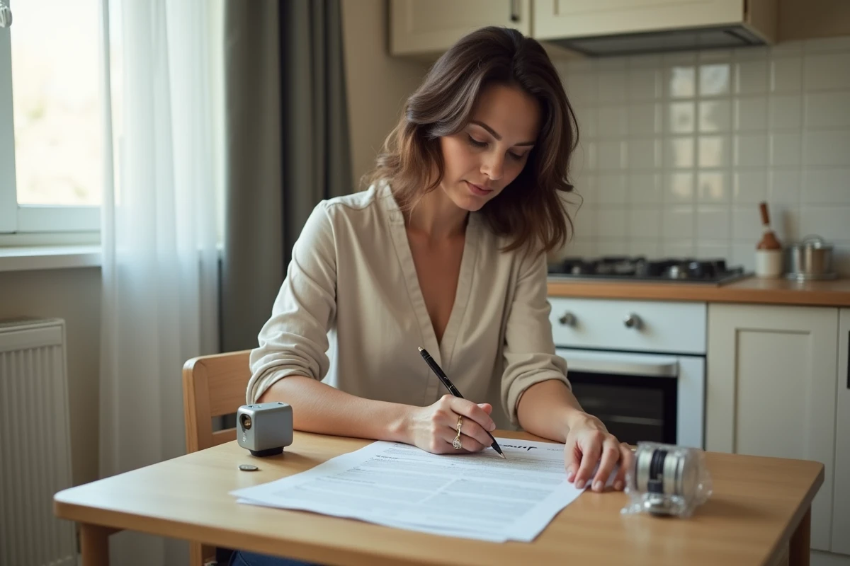 Locataire lisant son contrat de bail avant de changer légalement la serrure de son logement