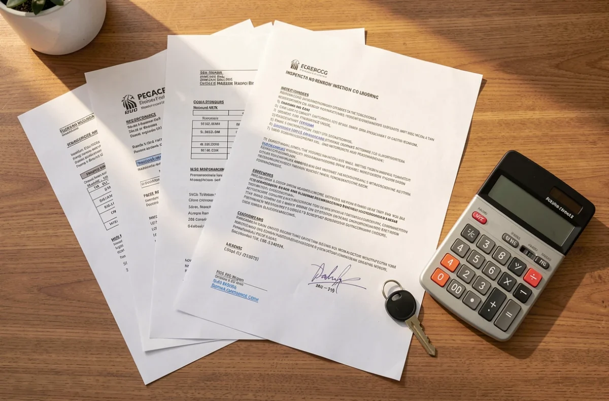 Rapports de diagnostics imprimés posés sur un bureau avec une clé