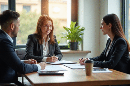 Réunion entre avocat et entrepreneur dans un bureau moderne