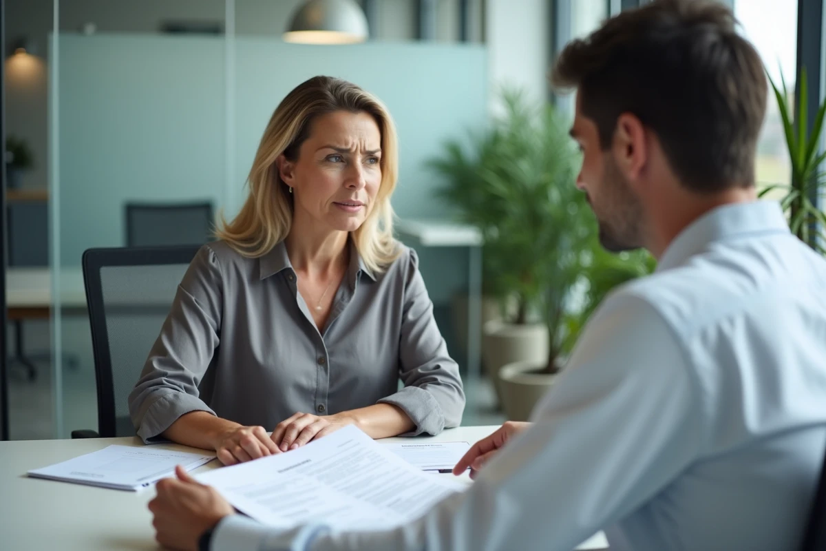Femme en rendez-vous bancaire pour renégocier un crédit immobilier suite à un divorce dans le Calvados